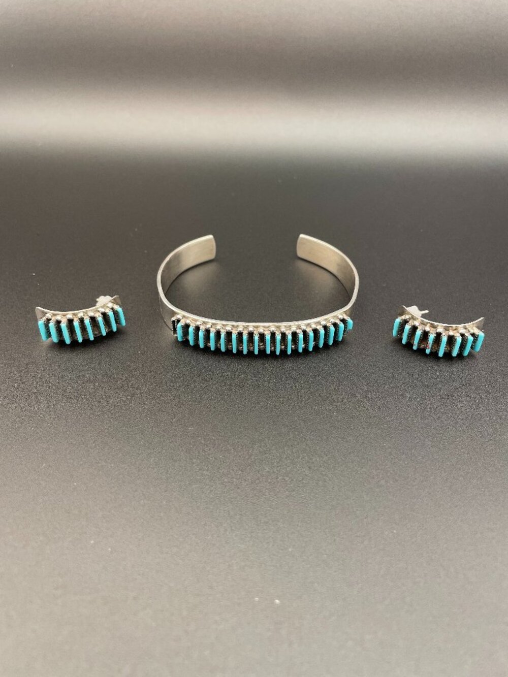 Zuni R.L. Lastyano Needlepoint Sterling Silver Bracelet & Earring Set